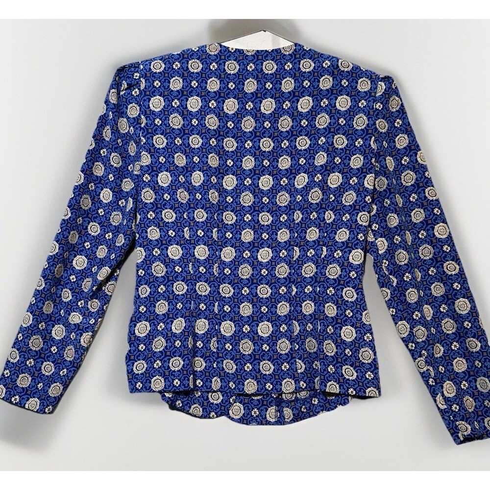 Leslie Fay 2 Piece Skirt Suit Size 8 Retro Pleated Midi Blue Aztec Vintage 80s - Picture 4 of 13